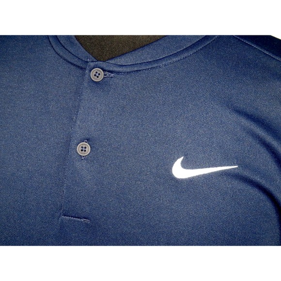 Nike Dri-Fit Short Sleeved Navy Blue Collarless Polo Golf Shirt Men's Medium - Picture 4 of 6